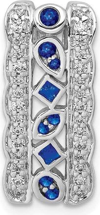 Diamond2Deal 14k White Gold 1/5ct. Diamond and.17 Sapphire Fancy Chain Slide Pendant