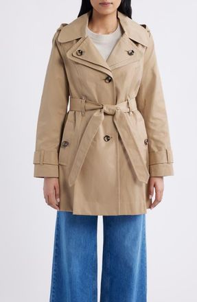 London Fog Double Breasted Hooded Trench Coat in British Khaki at Nordstrom, Size X-Large