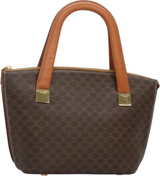 Celine Macadam Handbag Macadam With Leather Brown Canvas Handbag (Pre-Owned)