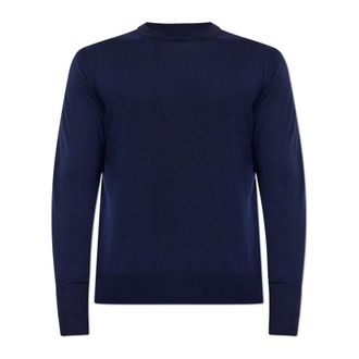 Eleventy Round-neck Knitwear, male, Blue, Size: 2XL Wool Sweater with a Crew Neck