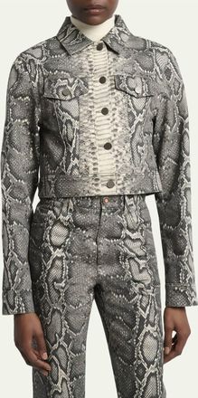 Gabriela Hearst Bronte Snakeskin-Print Crop Denim Jacket In Greyscale
