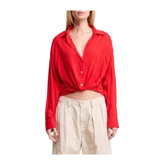 Denimist Shirts, female, Red, Size: M Slim Twisted Front Beach Shirt