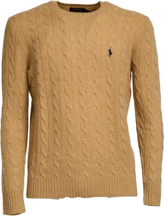 Polo Ralph Lauren Kabel Gebreide Trui - Heren - Ronde hals truien - Bruin - XL - Wol - Truien & Vesten