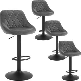 Woltu 4x Breakfast Bar Stools Bar Chairs Kitchen Bar Stools with Velvet Swivel Gas Dark Grey