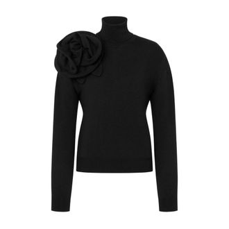 Moschino Turtlenecks, female, Black, Size: XS Black Rose Appliqué Sweater