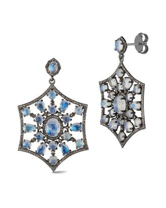 Banji Jewelry Silver 19.73 Ct. Tw. Diamond & Rainbow Moon Stones Drop Statement Earrings