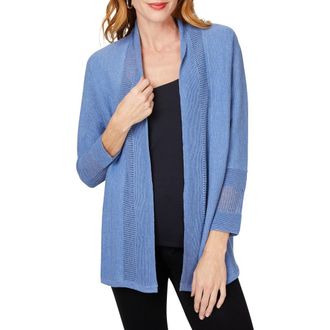 Foxcroft Pointelle Open Front Cardigan in Blue Denim at Nordstrom Rack, Size X-Large Regular