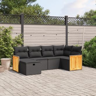 vidaXL Set De Sof&aacute;s De Jard&iacute;n 6 Piezas Y Cojines Rat&aacute;n Sint&eacute;tico Negro Vidaxl