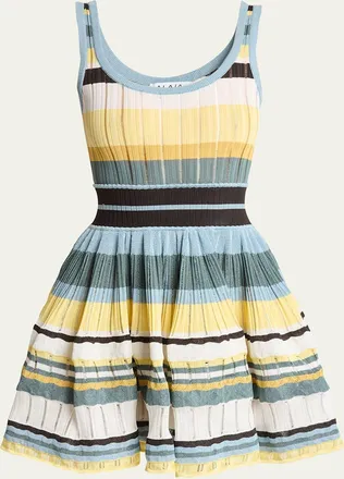 Alaia Sleeveless Striped Crinoline Knit Mini Dress