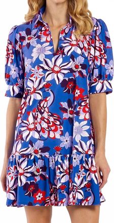 Jude Connally Tierney Mini Dress In Twirling Peacock Cobalt