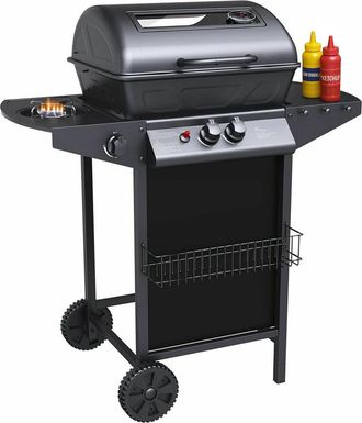 OEM Barbecue A Gas Pietra Lavica 2 Fuochi + Fornello Piano Laterali Griglia Acciaio