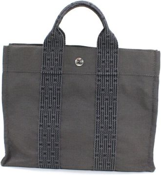 Herm&egrave;s Her Line Gray Canvas Handbag Tote Bag (Pre-Owned)