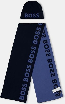 HUGO BOSS Mens Accessories Paradiso Oblong Scarf with Logo in Dark Blue - One Size