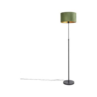 QAZQA Floor Lamp Black with Velvet Lampshade Green with Gold 35 cm - Parte