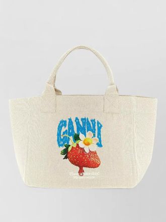 Ganni strawberry motif medium tote bag top handles