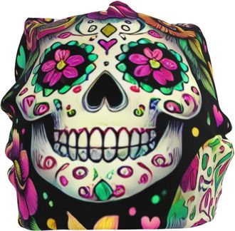 Generic Women Men Watch Cap Beanie Sugar Skulls Day of Dead Slouch Skull Cap Stretchy Slouch Beanie Hat Vintage Beanies Hats for Dog Walking Biking Camping
