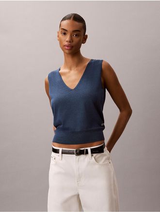 Calvin Klein Womens Linen Blend Tank Top - Navy - XS