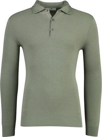 Thomas Maine Lange mouw polo Thomas Maine groen 3-knoops