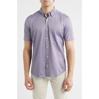 Johnston & Murphy XC Flex Ascend Short Sleeve Button-Up Shirt in Burgundy Diamond Grid at Nordstrom, Size Xxx-Large