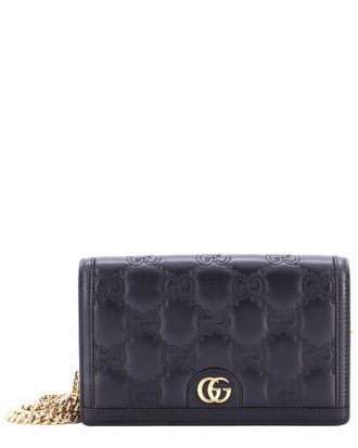 Gucci Black Matelasse Leather Petite Gg Marmont Chain Wallet Gg Mini (Authentic Pre-Loved)
