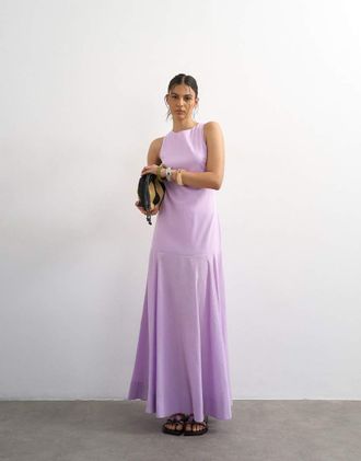 Topshop Vestito midi a cerchio con vita scesa e fondo ampio lilla-Viola