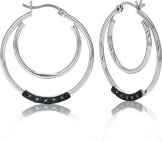 Vir Jewels 1/20 cttw Blue Diamond Hoop Earrings.925 Sterling Silver With Rhodium Plating