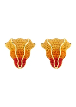 Maria Frering Resolu&ccedil;&atilde;o Embroidered Gold-plated Earrings - Orange - One Size