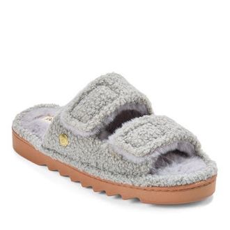 Dearfoams Regina Teddy Double Band Slide Slipper in Sleet at Nordstrom, Size X-Large