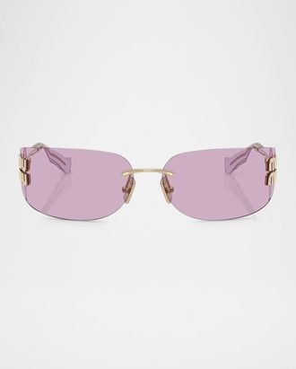 Miu Miu Rimless Logo Metal Rectangle Sunglasses