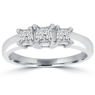 Pompeii3 1ct Three Stone Diamond Ring 14K White Gold Size Selectable