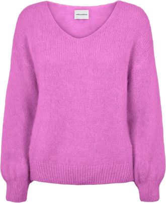 Americandreams Milana LS Alpaca Pullover - Dames - V-hals truien - Paars - XL - Wol - Truien & Vesten