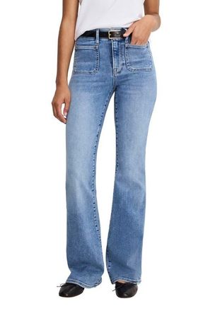 Good American Good Legs Patch Pocket High Waist Flare Jeans in Indigo1149 at Nordstrom, Size 18