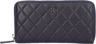 Chanel Navy Grained Calfskin Long Wallet (Bi-Fold) (Pre-Owned)
