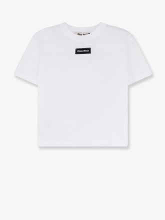 Miu Miu T-shirt in cotone con logo ricamato frontale - MIU MIU - gender_Woman