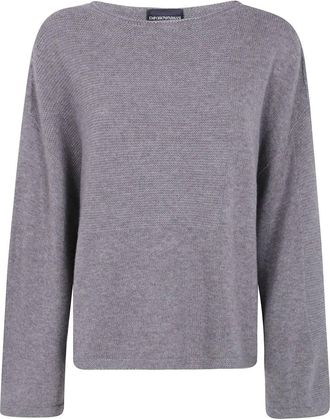 Emporio Armani Su&eacute;ter de lana y cachemira con cuello barco - Knitwear - Mujer - Gris - M