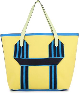 Herm&egrave;s Kara Blue Hydra Blue Indigo Lime Vert Taurillon Clemence Leather Handbag Tote Bag (Pre-Owned)