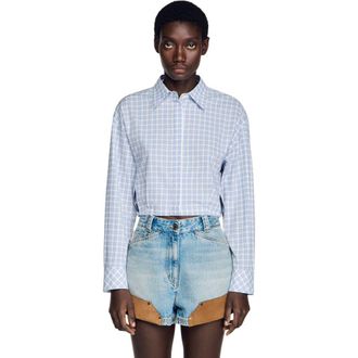 Sandro Short checked shirt in Blu /White at Nordstrom, Size X-Small