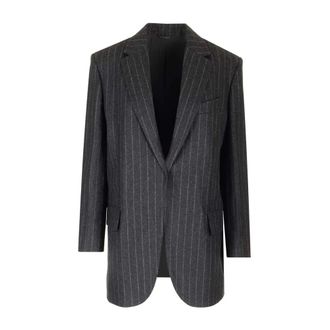 Brunello Cucinelli Pinstripe Blazer - female - Brunello Cucinelli - Blazers - Gray - M - Jackets