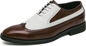 Generic Formal Shoes for Men Lace Up Two Tone Brown and White Wing tip PU Leather Rubber Sole Block Heel Low Top Slip Resistant Anti-Slip Party(Brown,6.5 UK)