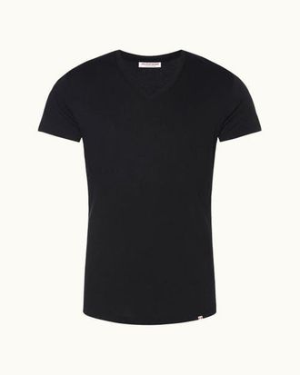 Orlebar Brown Ob V Tailored Fit V-neck T-Shirt in Black at Nordstrom, Size X-Large