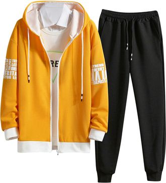 Generic Mens Tracksuit Set Full Zip Hooded Jacket Sweatsuits Tracksuit Tops and Jogging Bottoms Set Active Sweatshirt Suit with Pockets Autumn Winter Warmth H