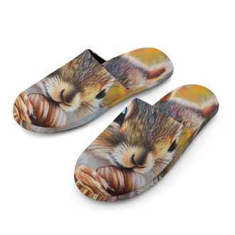 Generic Squirrel Vintage Oil Painting Mens House Slippers Slip Indoor Slipper On Shoes Warm Outdoor