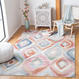 Safavieh Phoenix Machine Made Area rug, Light Blue / Pink Bohemian Style Easy Care