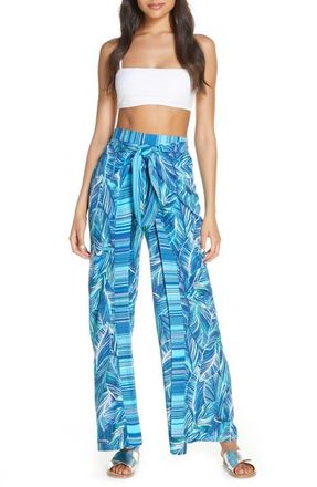 La Blanca Sketched Leaves Side Slit Cover-Up Pants in Pool at Nordstrom, Size Large