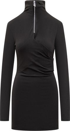 The Attico Black Solid Turtle Neck Mini Dress