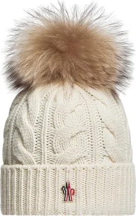 Moncler Wool & Cashmere Beanie With Pom Pom White Size One size