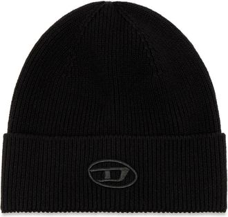 Diesel Ribbed beanie with D embroidery - Knit caps - Unisex - Black