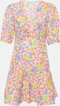 Sandro X Smiley Multicolour Floral Print Linen Blend Mini Dress