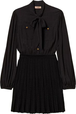 Twinset Flared Jurk - Dames - Korte kleedjes - Zwart - M - Leer - Kleedjes
