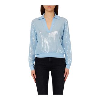 Liu Jo V-neck Knitwear, female, Blue, Size: S Jumper with sequins